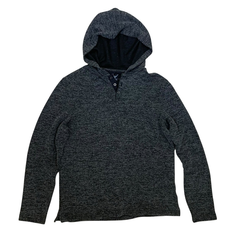 Nicoby Gray Knit Hooded Henley Sweater Casual Pullover‎ Men L